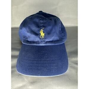 Polo Ralph Lauren Blue Ball Cap Chino Hat Yellow Pony Vintage